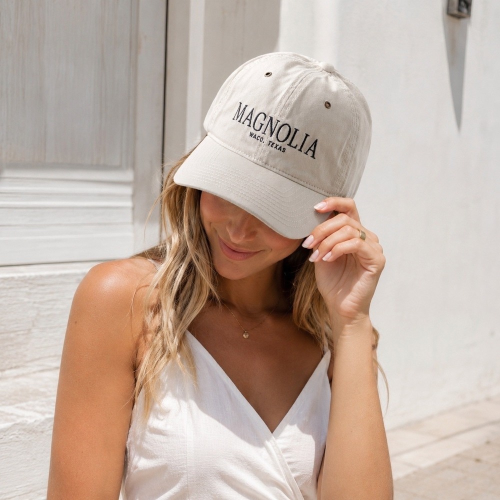 Magnolia‎ Market Waco Texas Ivory Twill Dad Cap Adjustable Leather Strap Hat NEW